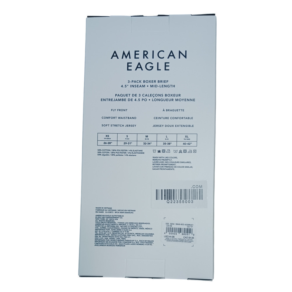 American Eagle Mens 3-Pack Classic Boxer Brief 4.5" Multicolor X-Small (26-28") - Picture 2 of 6
